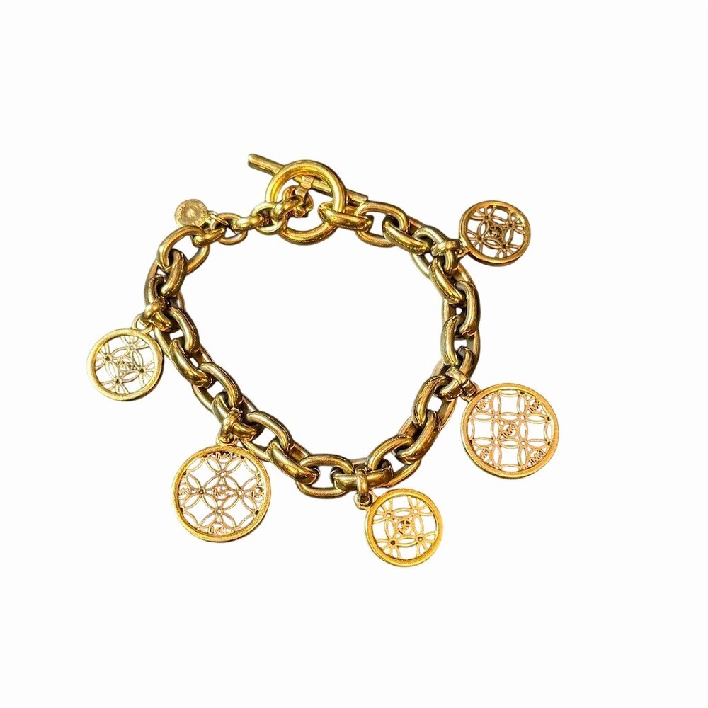 Michael Kors Heritage Monogram Charm Bracelet Gold Tone Toggle Clasp MK Logo